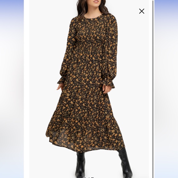 NWT Blu Pepper Floral Smocked Long Sleeve Midi Maxi Dress Size Large - Picture 1 of 8